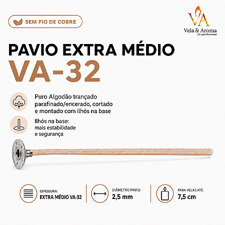 PAVIO PARAFINADO EXTRA MÉDIO VA-32 SEM FIO DE COBRE