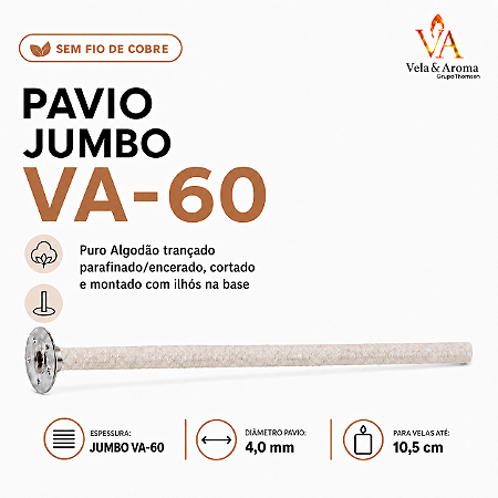 PAVIO PARAFINADO JUMBO VA-60 SEM FIO DE COBRE