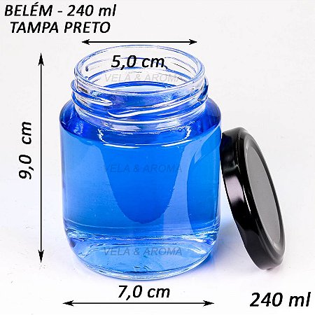 POTE VIDRO BELEM 240 ml - TAMPA PRETA
