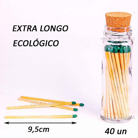 VIDRO FOSFORO VERDE EXTRA LONGO 9,5 cm - 40 PALITOS - TP ROLHA