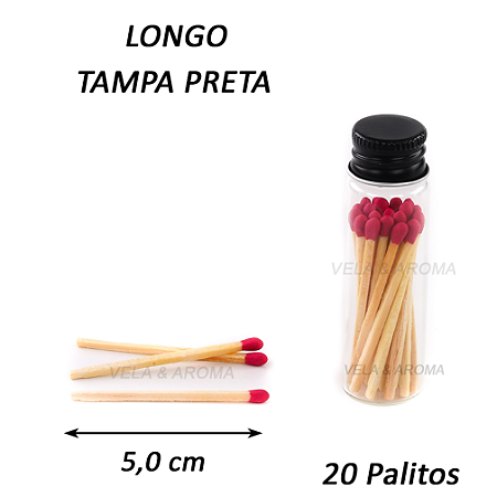 VIDRO FOSFORO LONGO 5,0 cm VERMELHO - 20 PALITOS - TP PRETA