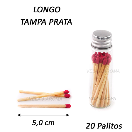 VIDRO FOSFORO LONGO 5,0 cm VERMELHO - 20 PALITOS - TP PRATA
