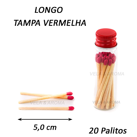 VIDRO FOSFORO LONGO 5,0 cm VERMELHO - 20 PALITOS - TP VERMELHA