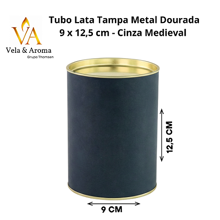 TUBO LATA TAMPA METAL DOURADA 9 x 12,5 cm - CINZA MEDIEVAL