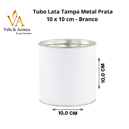 TUBO LATA TAMPA METAL PRATA 10 x 10 cm - BRANCO