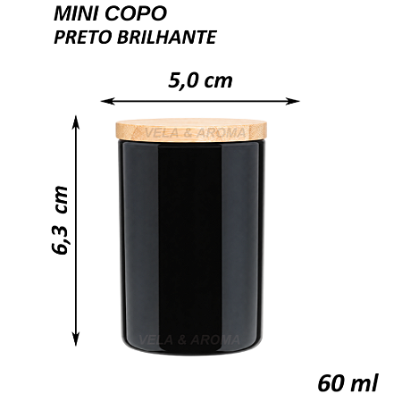 COPO MINI VIDRO TAMPA HERMETICA - PRETO BRILHANTE 60 ml