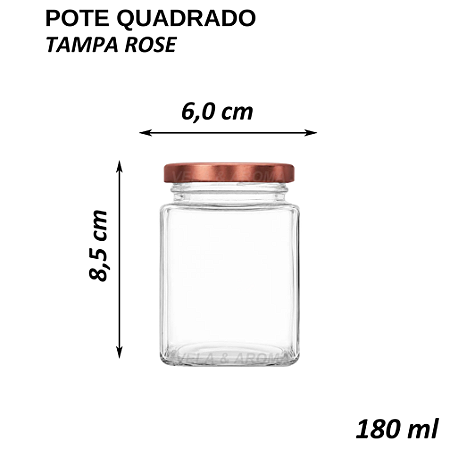 POTE QUADRADO TAMPA ROSE - 180 ML