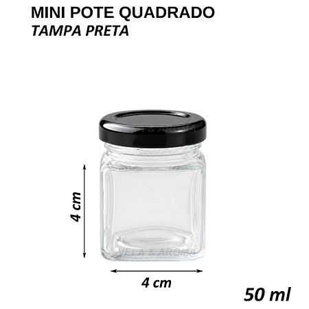 MINI POTE QUADRADO TAMPA PRETA - 50 ML