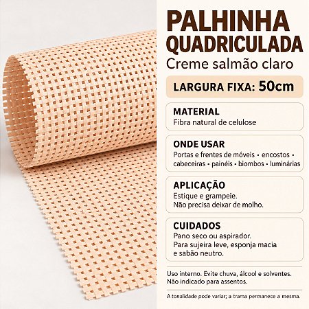 Palhinha Indiana Quadriculada Celulose - Creme 50cm