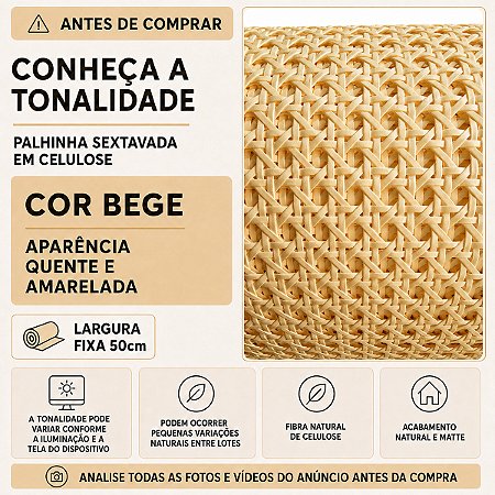 Palhinha Indiana Sextavada Celulose - Bege 50cm