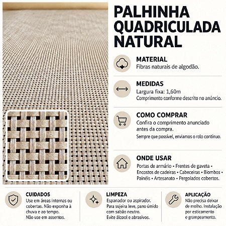 Palha Natural Quadriculada de algodão
