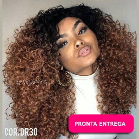 Half Wig Cacheada Domitila - dr30 mel com raiz escura