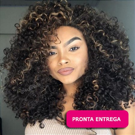 Half Wig Cacheada Domitila - chocolate com mechinhas mel