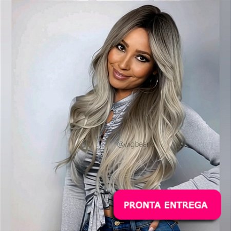 Wig Suri - Loira com raiz esfumada e franja