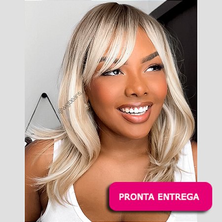 Wig Agatha - com franja  - Loira com raiz escura