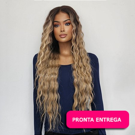 Lace Front Ondulada Letícia - Loira com raiz escura