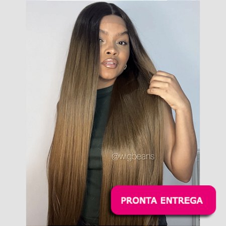 Lace Front Lorraine - iluminada com raiz escura