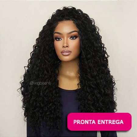 Lace Front Simone - Repartição livre 13x4 - 1B preto natural