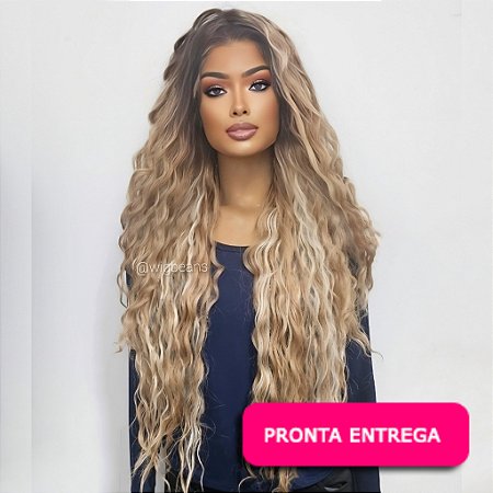 Lace Front Katelyn - Repartição livre 13x4 - Loira com raiz esfumada