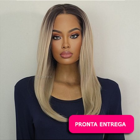 Lace Front Carol - Repartição livre 13x4 - Loira com raiz esfumada