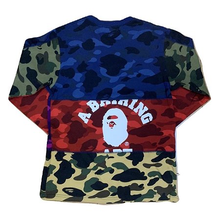 Camiseta Longsleeve Bape 1ST Mix Camo - Blue