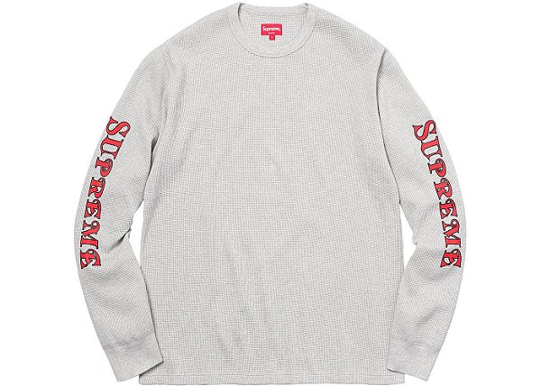 Longe Sleeve Supreme Logo Waffle Thermal Heather - Grey