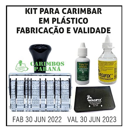 Carimbo Datador Duplo Linear de Validade 4mm + kit Vinil para carimbar em plásticos