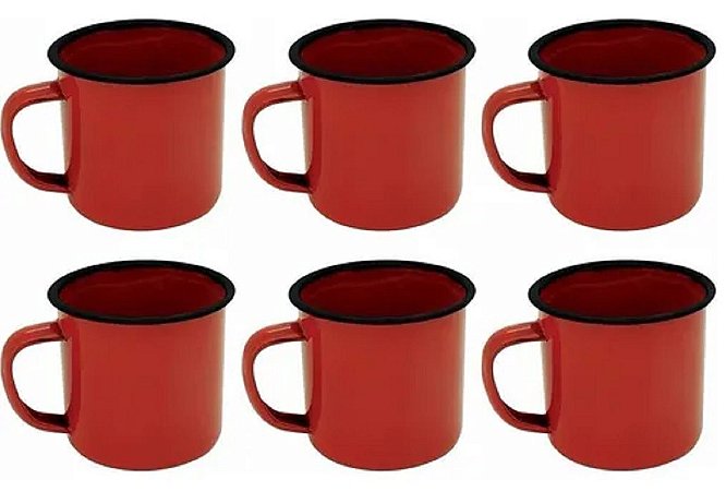 Canecas Esmaltadas Vermelhas 80 Ml Café Chá Xícaras 6 Peças