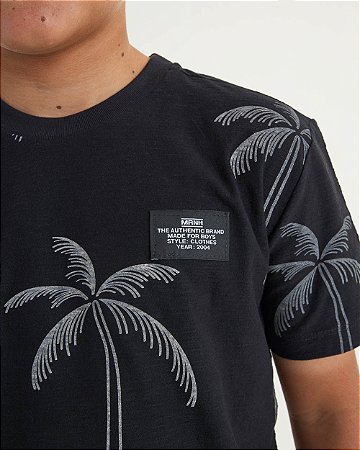 Camiseta Onda Marinha Flamê Algodão Estampa Coqueiros Juvenil - 14 ao 18