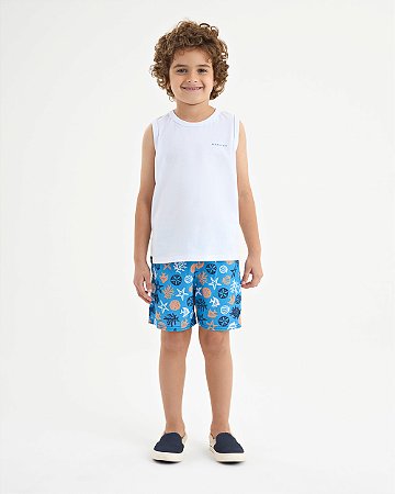 Conjunto Onda Marinha Regata Algodão e Bermuda D'água Estampada 1 ao 10