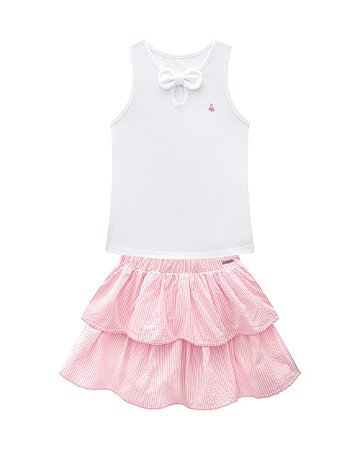 Conjunto Somnii Regata com Laço e Saia Listrada com Shorts 4 ao 12