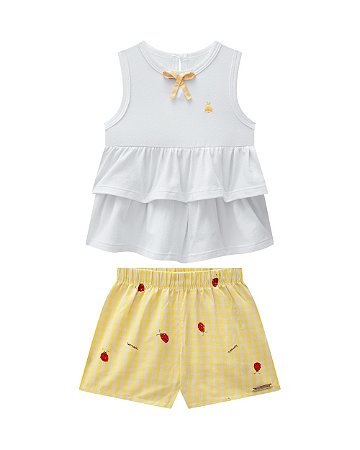 Conjunto Somnii Regata Babado Joaninha Xadrez Bebê P ao G