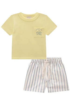 Conjunto Luc.boo Bebê Camiseta Bolso Estampado Bermuda Linho - P ao GG