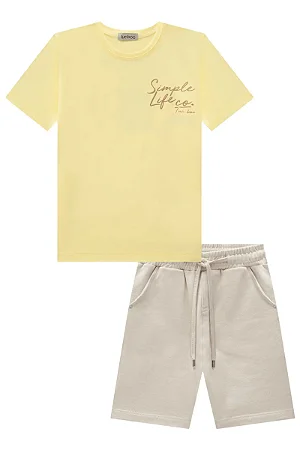 Conjunto Luc.boo Camiseta Estampa Frontal e Bermuda Moletom Bolsos 4 ao 12