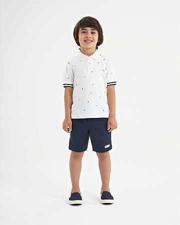 Conjunto Onda Marinha camiseta gola polo estampada e bermuda moletom 4 ao 10
