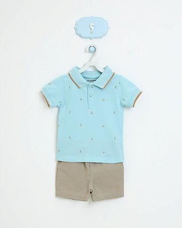 Conjunto Infantil Onda Marinha Piquet Estampado com Bermuda P ao 3