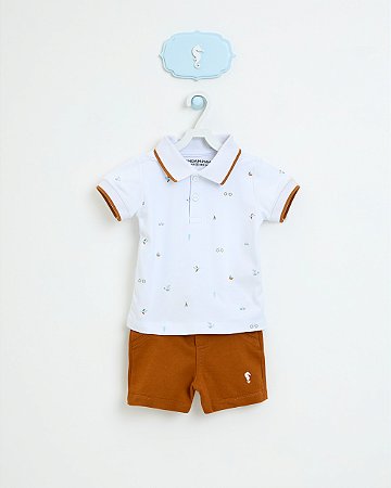 Conjunto Onda Marinha Infantil Polo e Bermuda Lisa - P ao 3