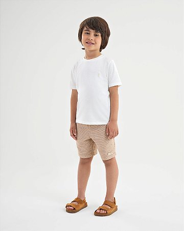 Conjunto Infantil Onda Marinha camiseta estampada e bermuda listrada 4 ao 12