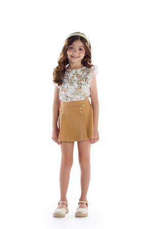Conjunto Kiki blusa babados folhagem e shorts saia 6 ao 12