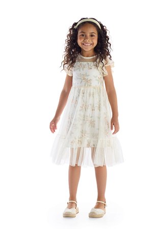 Vestido Kiki tule e folhagens com sobreposição 6 ao 12