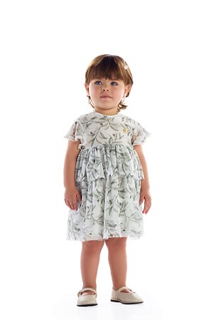 Kiki Vestido Estampado com Pérolas e Tule P ao G