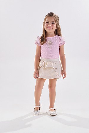 Conjunto Kiki Blusinha Bordada e Shorts Saia Babado 1 ao 4