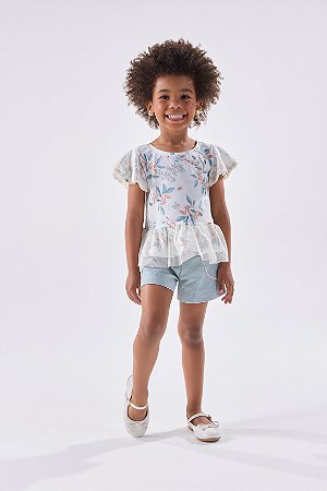 Conjunto Kiki Blusinha em Tule e Shorts Liso 1 ao 4