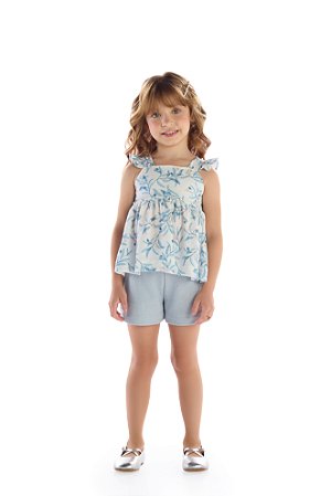 Conjunto Kiki Alças Pérolas e Shorts Liso 1 ao 4