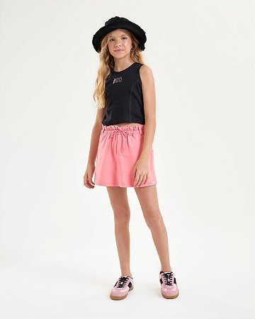 Conjunto Nina Go Regata Canelada strass e shorts-saia 10 ao 18