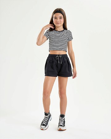 Conjunto Nina Go Cropped Canelado e Shorts com Cordão 10 ao 18