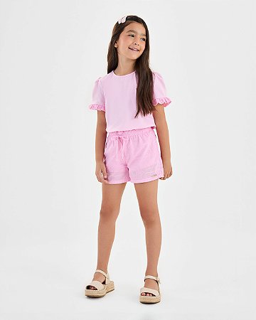 Conjunto Somnii Blusa com Lese e Shorts Bordado Forrado 4 ao 12