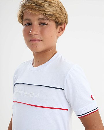 Camiseta Onda Marinha Algodão Estampa e Detalhe Manga 12 ao 18