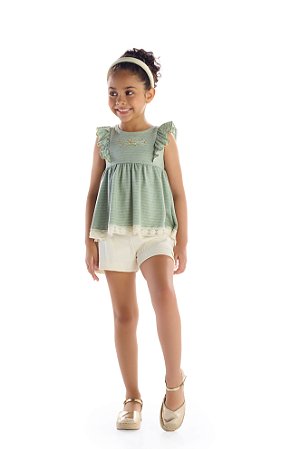 Conjunto Kiki Bata Babado Malha e Shorts Canelado 6 ao 12