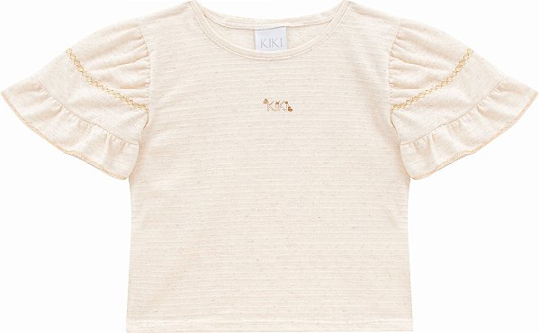 Blusinha Kiki Malha Trabalhada Babados Logo Metalizado 6 ao 12